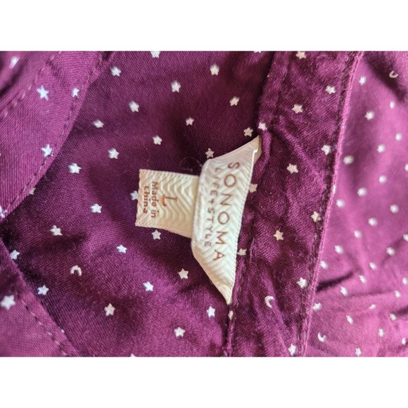 Sonoma Womens Burgundy Tiny Moon & Stars Button-Up Henley Size L - Picture 4 of 7